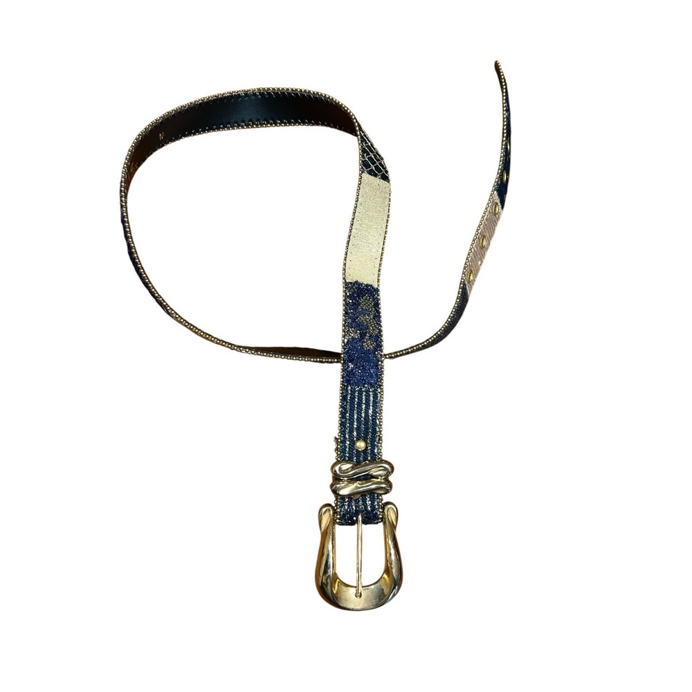 Vintage Elite Belt  Women ‎ Blue And Gold  Brass Hardware Size Medium 27-30"